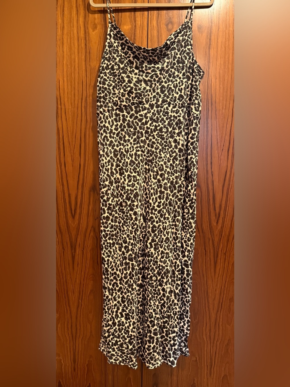 A+ by Anthropologie Elyse Leopard Midi Slip Dress 1X Cowl Neck Slit